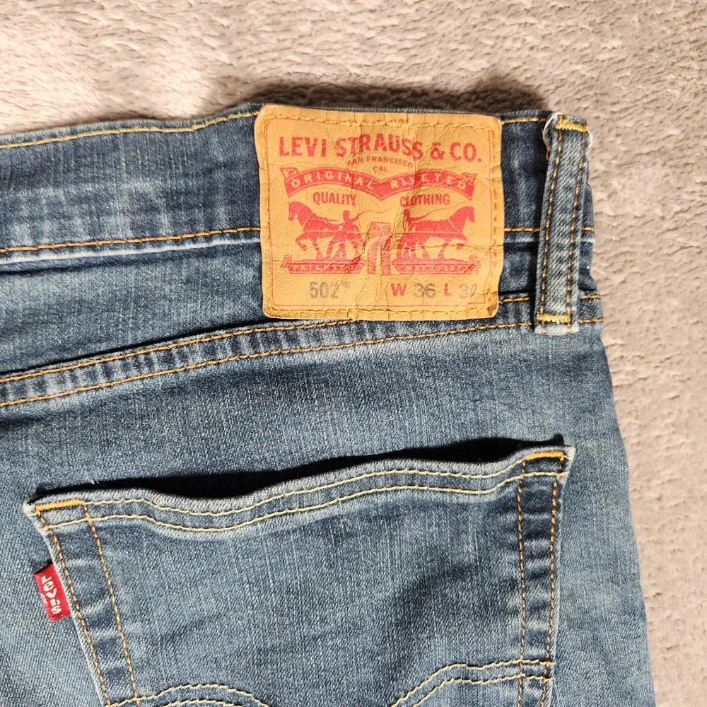 Levi's Jeans Mens 36x30 502 Regular Taper Blue Denim Stretch 29507-0004 EUC